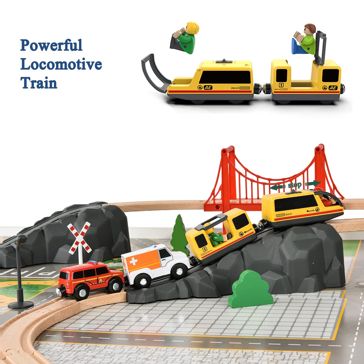 Giant bean 72PCS Wooden Train Tracks & Trains, Gift Packed Toy Railway Kits for Kids, Toddler Boys and Girls 3,4,5 Years Old and Up Giant bean