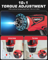 Cordless Electric Screwdriver Set, 8V Max 10Nm Rechargeable Power Electric Drill, Battery Screw Gun with 28pcs Driver Bit Set, 320RPM/10+1 Torque Setting, 2 Position Handle, Flexible Shaft LED Light DuroFort