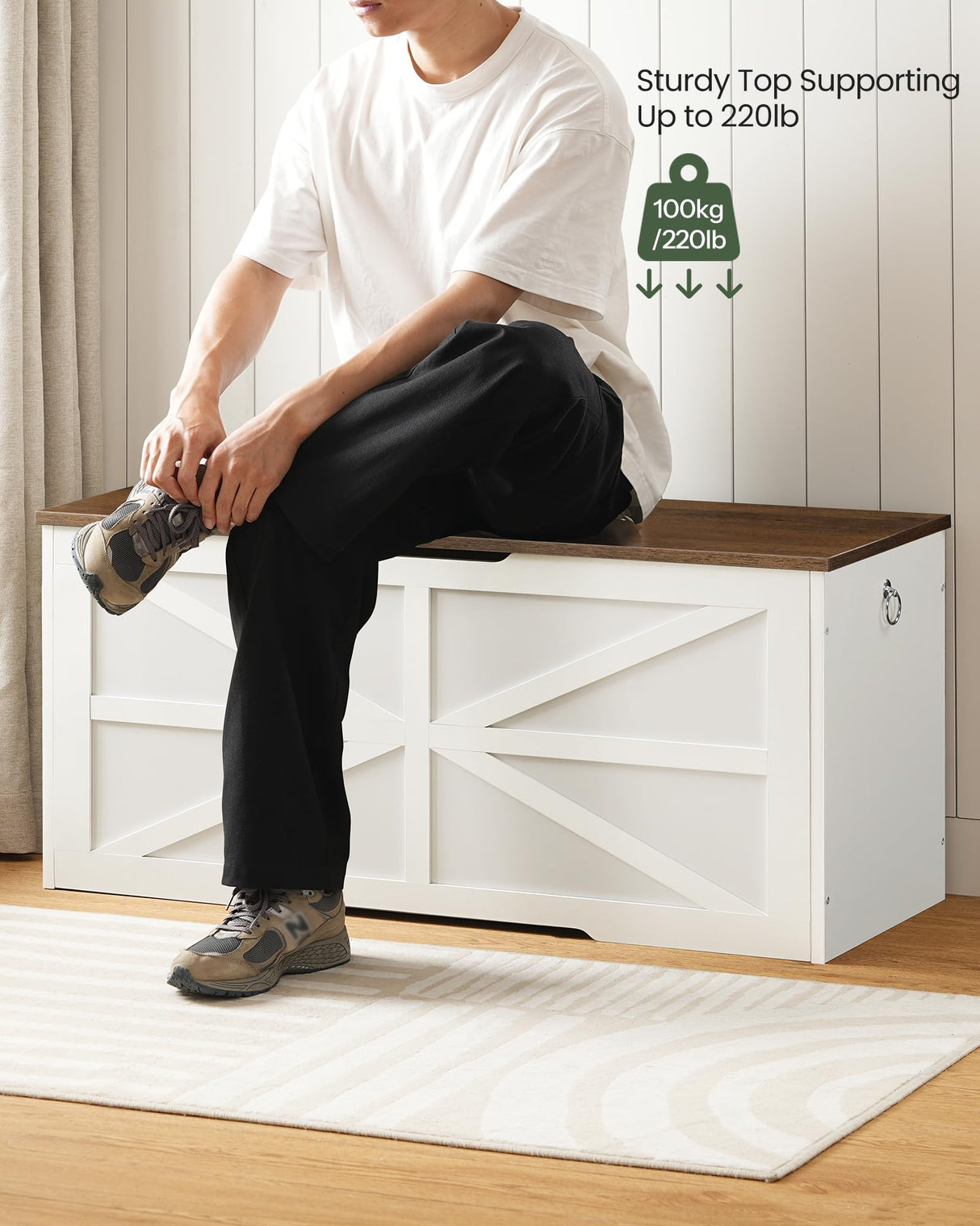 CHOEZON Storage Chest, 43.3" Wooden Storage Trunk, Modern Storage Bench with Safety Hinge, Toy Chest Storage, Farmhouse Style, for Bedroom, Living Room, Walnut and White MCW11WL CHOEZON