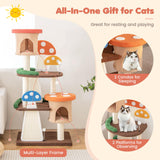 Tangkula Mushroom Cat Tree, Multi-Level Cute Cat Tower with Full-Wrapped Sisal Posts, Scratching Boards & Interactive Balls, 2 Cat Condo, Flower Cat Tree Tower for Indoor Cats Large Adult (57.5 Inch) Tangkula