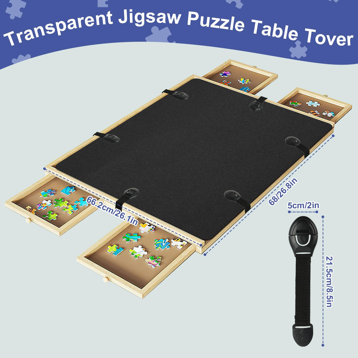 2 PCS Black Puzzle Board Cover Mat 34x26 Inch Jigsaw Puzzle Table Cover mat with Locking Buckles for 1500 Piece Jigsaw Puzzle Table Puzzle Table Replace Cover (Cover mat only) BOUTICOL