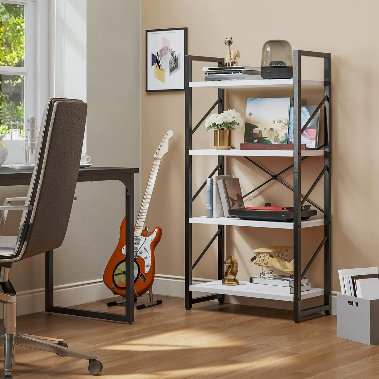 YITAHOME 4-Tier Bookshelf, Modern Free Standing 4 Shelf Bookcases and Bookshelves, Open Display Storage Book Shelves Book Rack Organizer Standing Shelving for Living Room Home Office, White YITAHOME