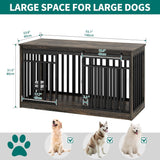 YITAHOME 55 Inch Large Dog Crate Furniture, Heavy Duty Wooden Dog Crate TV Stand with 2 Dog Bowls, Metal Dog Kennel Indoor Furniture Sliding Barn Door Design for Extra Large Dogs, Black Oak YITAHOME