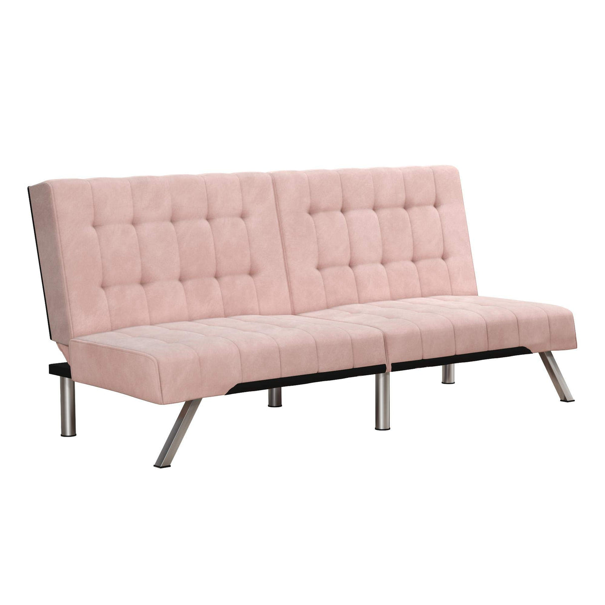 DHP Emily 71 Inch Futon Sofa Bed Fabric, Armless Upholstered Couch Sleeper with Tufted Back and Seat, Mid-Century Modern, Pink Velvet DHP