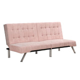 DHP Emily 71 Inch Futon Sofa Bed Fabric, Armless Upholstered Couch Sleeper with Tufted Back and Seat, Mid-Century Modern, Pink Velvet DHP