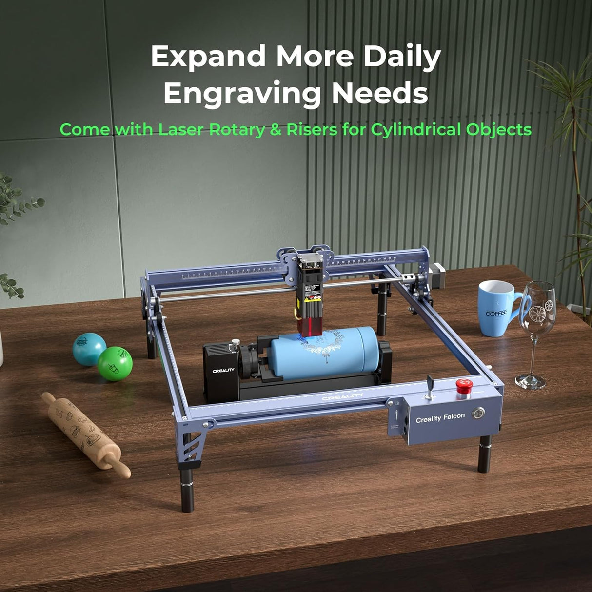 10w Laser Engraver with Air Assist, Laser Engraving Machine with Rotary Roller, High Precision Laser Cutter and Engraver for Wood, Metal, Acrylic, Cylindrical Objects, Tumblers CREALITY FALCON
