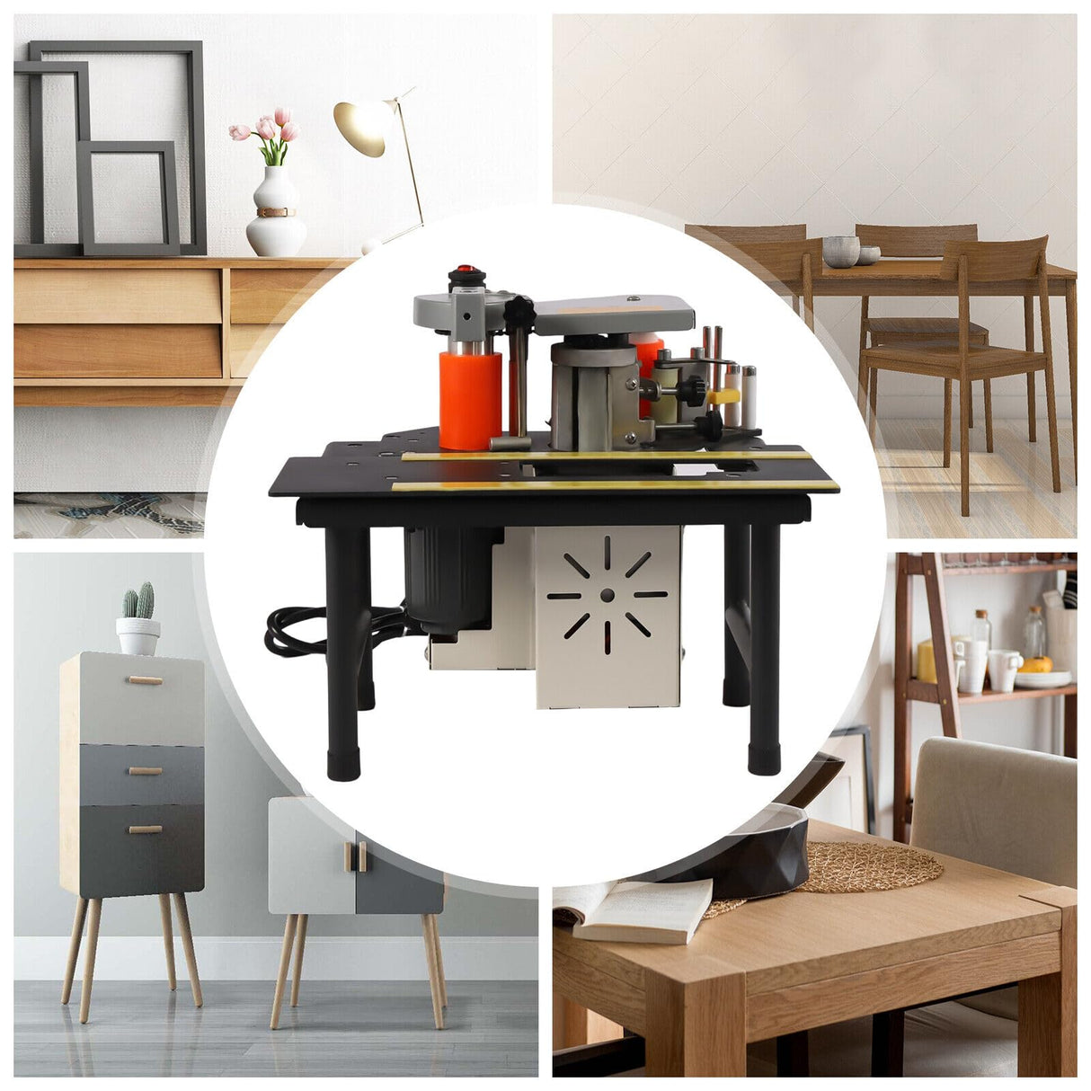 Benchtop Edge Banding Machine, Portable Woodworking Edge Bander Woodworking Banding Machine, Double-Sided Gluing, Woodworking Glue Project Kits Works with Straight 110V LIECARYAM