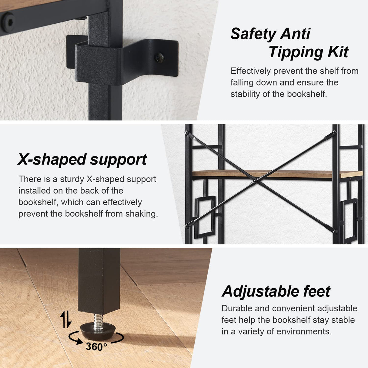 HOMISSUE Industrial 7-Tier Tall Bookshelf in Rustic Brown with Unique Design HOMISSUE