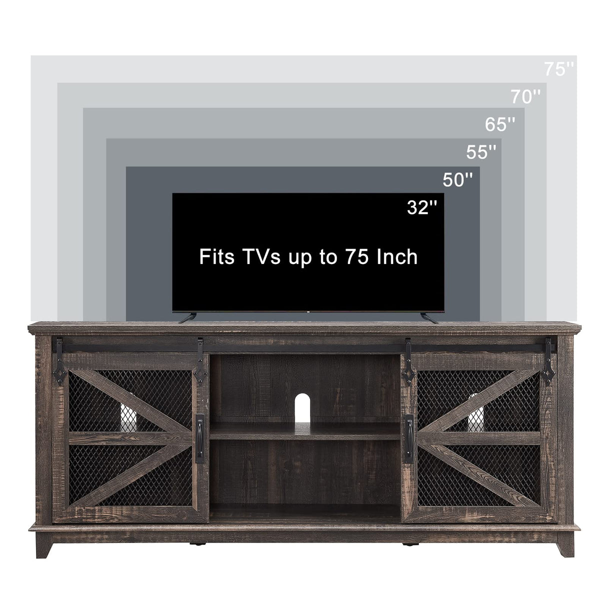 OKD Farmhouse TV Stand for 75 Inch TV, Industrial & Farmhouse Media Entertainment Center w/Sliding Barn Door, Rustic TV Console Cabinet w/Adjustable Shelves for Living Room, Dark Rustic Oak OKD