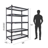 WORKPRO 5-Tier Metal Storage Shelving Unit, 48”W x 24”D x 72”H, Adjustable Storage Rack Heavy Duty Shelf, 4000 lbs Load Capacity (Total), for Garage, Kitchen, Bathroom, Warehouse, Black/Sliver WORKPRO