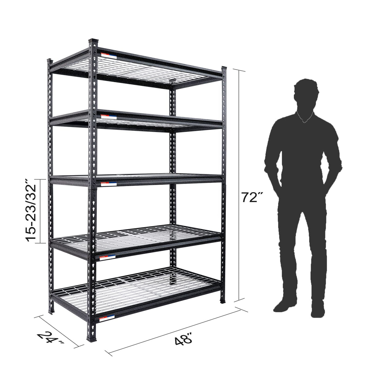 WORKPRO 5-Tier Metal Storage Shelving Unit, 48”W x 24”D x 72”H, Adjustable Storage Rack Heavy Duty Shelf, 4000 lbs Load Capacity (Total), for Garage, Kitchen, Bathroom, Warehouse, Black/Sliver, 2 Pack WORKPRO