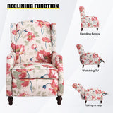 Consofa Upholstered Wingback Recliner Chair, Traditional Push Back Recliner Chair with Padded Seat, Fabric Floral Chair Wingback Recliner with Wooden Legs, Small Recliners for Small Spaces Consofa