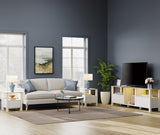 WAMPAT Large TV Stand for 95 Inch TV, White Entertainment Center for 80-100 Inch TV with LED Light & Cubby, White Television Stands with Faux Marble Tabletop for Living Room Bedroom Office WAMPAT