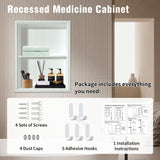 Nalwort 14" x 18" Recessed Medicine Cabinet, 2-Tier Wall Niche for Bathroom, Bedroom, Living Room, Kitchen, White, Solid Wood Wall Medicine Cabinet Nalwort