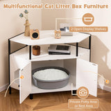 Tangkula Corner Litter Box Enclosure, Double Enclosed Litter Box Furniture with Open Shelf, 2 Entrances, Hidden Cat Washroom, Large Cat Box Cabinet for Indoor Cats (White) Tangkula