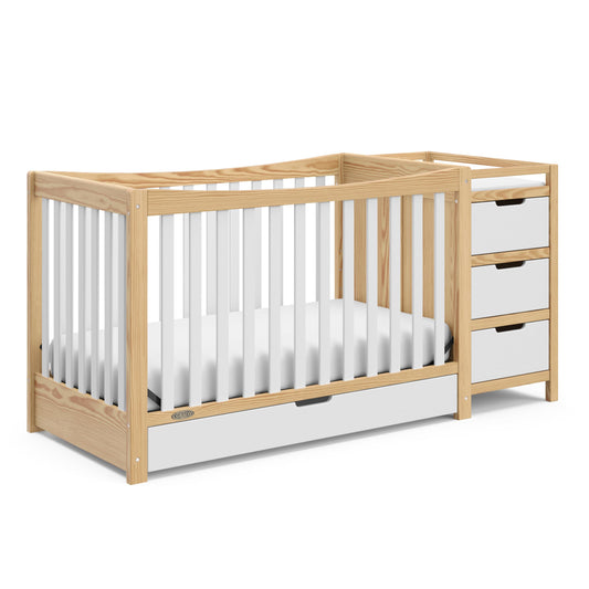 Graco Remi 4-In-1 Convertible Crib & Changer With Drawer (White & Natural) – GREENGUARD Gold Certified, Crib And Changing-Table Combo, Includes Changing Pad, Converts To Toddler Bed, Full-Siz - WoodArtSupply