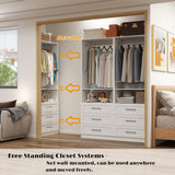 Dilando Closet System with Drawers, 8FT Wood Closet Organizer System Walk-in Closet Standalone Corner Closets Storage with Hanging Rods, White (8FT) Dilando