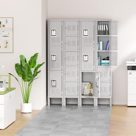 Pataku Metal Lockers for Employees, 3-Tier Storage Locker, Steel Locker Cabinet for School, Home, Gym, Office, Garage with Mirrors, Screwdriver, Gloves, Hooks, Unassembled (Grey,3-Tier) Pataku