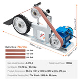 VEVOR Belt Grinder Sander, 72 x 2-Inch Variable Speed Belt Polisher with VFD, 1500W 2HP Polishing Grinding Machine with 3 Grinding Moulds & 3PCS Sanding Belts for Metalworking, Knife Making VEVOR