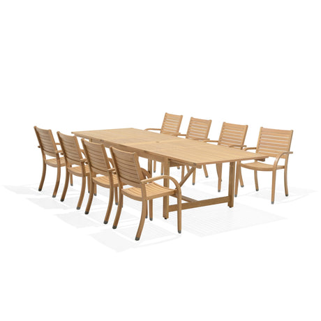 Amazonia Berlin 9-Piece Rectangular Extendable Patio Dining Set | Teak Finish | Ideal for Outdoors and Indoors Amazonia