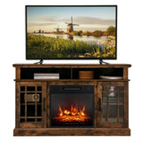 COSTWAY Electric Fireplace TV Stand for TVs Up to 55 Inches, 18-Inch Fireplace Insert with Remote, Overheat Protection, 48-Inch Wooden Media Entertainment Center with Adjustable Shelves, Brown COSTWAY