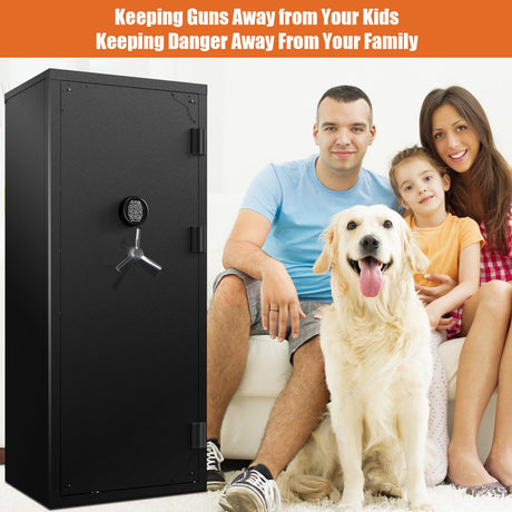 Large Rifle Safe, 20-27 Gun Safe for Rifle and Shotgun/Rifle Pistol Rack/Storage Pocket/Removable Shelf/Silent Mode/External Battery/LED/Key,180° Open Door Panel Organizer Gun Cabinet Safe Unassembled TTSITG