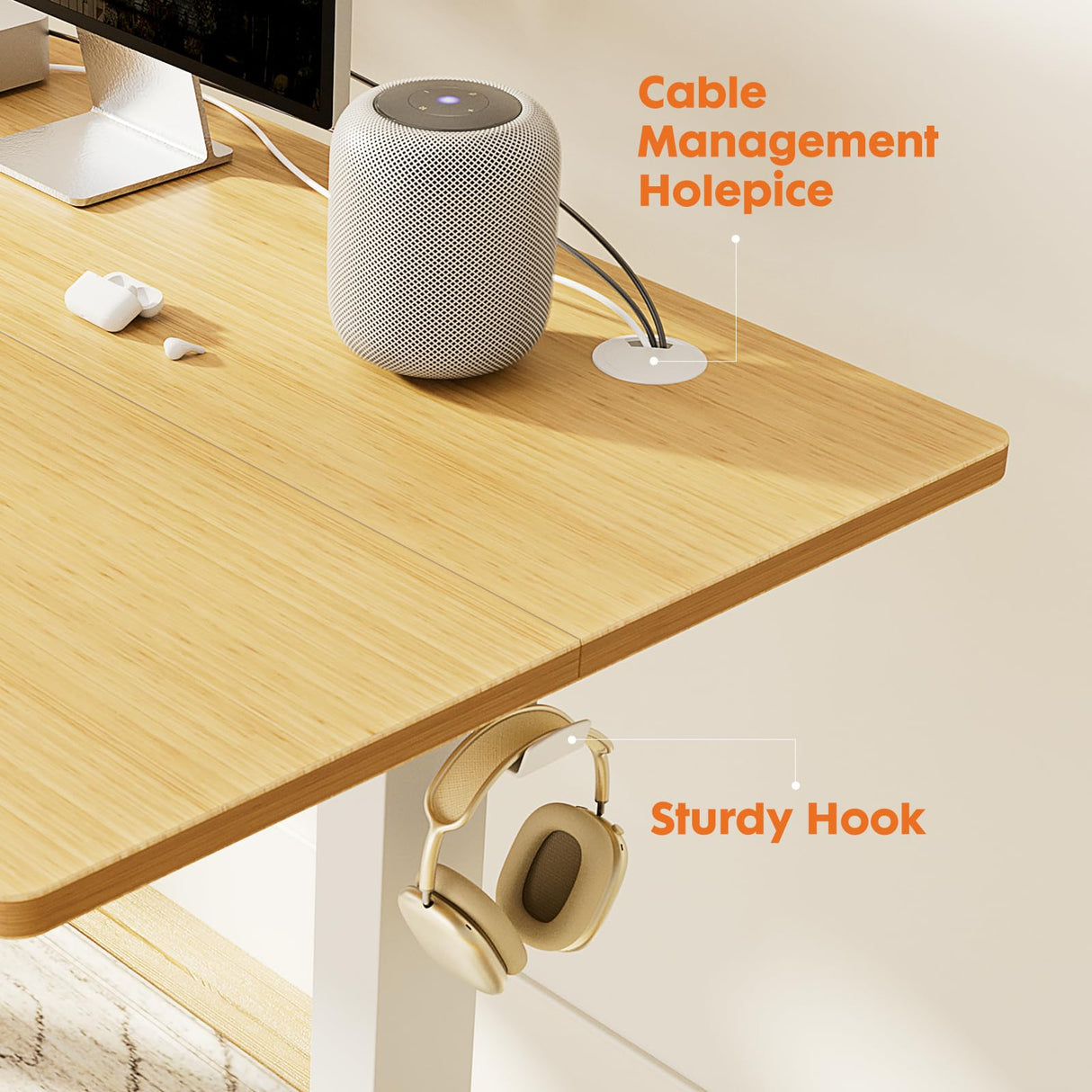 Sweetcrispy Electric Adjustable Height Standing Desk - 63 x 24 inch Sit to Stand Up Desk with Splice Board, Rising Home Office Computer Table with 2 Hook and Wire Hole for Work Sweetcrispy