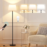 Raexpectis Modern Floor Lamp with Adjustable Brightness, Remote Control, Black, LED Bulbs, White Shade, Foot Switch, Easy Assembly Raexpectis