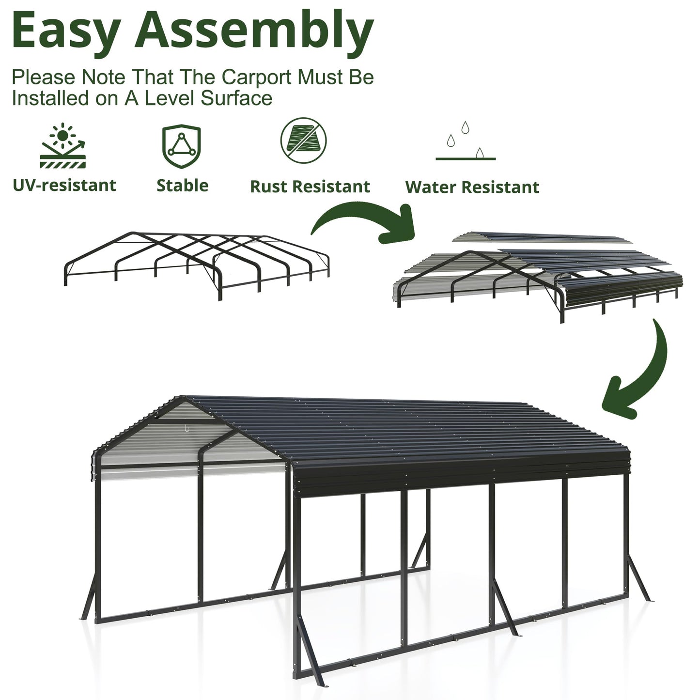 AIRWIRE Carport 12x20 FT Metal Carport with Reinforced Base Outdoor Heavy Duty Garage Galvanized Car Shelter for Pickup, Boat, Car and Tractors - WoodArtSupply