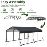 AIRWIRE Carport 12x20 FT Metal Carport with Reinforced Base Outdoor Heavy Duty Garage Galvanized Car Shelter for Pickup, Boat, Car and Tractors AirWire