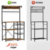Kalrin Rustic Brown Large Bakers Rack with Power Outlets, Hooks, and Wire Baskets for Organised Kitchen Storage Kalrin