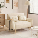 Brelice Loveseat Sofa, 47" Velvet Couch for Bedroom, Convertible Wooden Tray & Ergonomic Armrest, for Small Space, Apartment, Living Room, Home Office, Easy Assembly, Beige Brelice