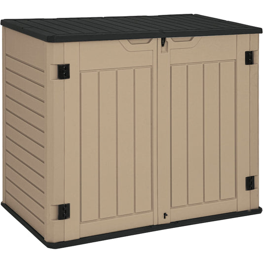 YITAHOME Outdoor Horizontal Storage Sheds w/o Shelf, 35 Cu Ft Lockable Resin Waterproof Shed, Ideal for Garden Tools, Easy to Assemble, Brown - WoodArtSupply