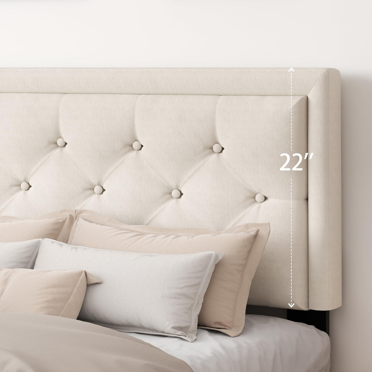 CXVX Full Size Platform Bed Frame with Upholstered Velvet Button Tufted Headboard, Mattress Foundation with Wooden Slat Support, No Box Spring Needed, Easy Assembly, Noise Free, Beige CXVX