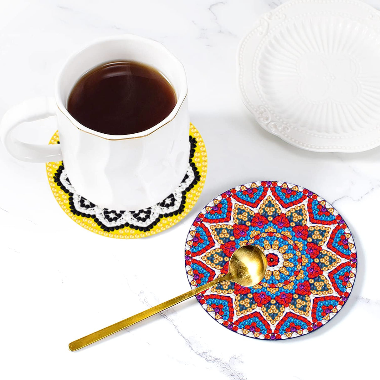 Benvo 8 Pcs Diamond Painting Coasters Kit Mandala Cup Coasters DIY Diamond Art Kits with Diamond Painting Pens, Holders, Cork Base for Beginners Adults and Kids Art Craft Supplies Gift (Mandala B) Benvo