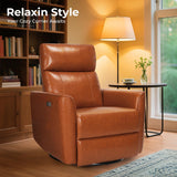 Homdox Power Recliner Chair Swivel Glider with Massage and Heat, Living Room Nursery Reclining Chair with USB, Faux Leather, for Small Spaces, Orange-Brown Homdox