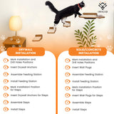 INICIO Cat Wall Shelves – Dog Proof Feeding Station with Wall Mounted Shelves, Durable 3 Step Birch Floating Shelf for Cats Up to 17lbs, Includes Attached Cat Food Bowl for Convenient Feeding – Brown INICIO