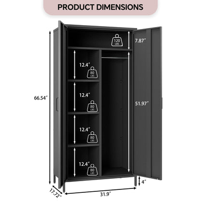 Steehoom Metal Armoire, Wardrobe Closet Cabinet with 1 Hanging Rod and 4 Shelves for Bedroom, Changing Room, Laundry Room, Office (Black) - WoodArtSupply