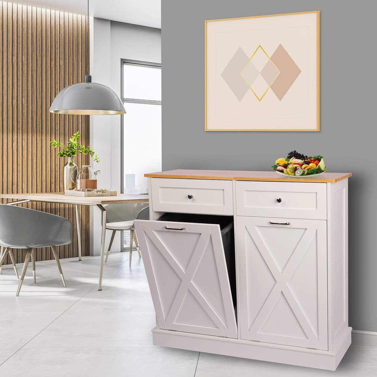 Betterhood Double Tilt Out Trash Cabinet Can Bin Kitchen 20 Gallon Wooden Free Standing Laundry Sorter,Recycling Cabinet with Hideaway Drawer, (White) Betterhood