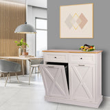 Betterhood Double Tilt Out Trash Cabinet Can Bin Kitchen 20 Gallon Wooden Free Standing Laundry Sorter,Recycling Cabinet with Hideaway Drawer, (White) Betterhood