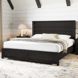 AMERLIFE Farmhouse King Size Bed Frame with 49" Fluted Headboard, Wood Platform Bed with Natural Grain, No Box Spring Needed/Noise Free, Black AMERLIFE