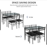 VECELO Kitchen Dining Table and Chairs Set for 4, PU Padded Seat & Glasses Tabletop, Space Saving, Matte Black VECELO
