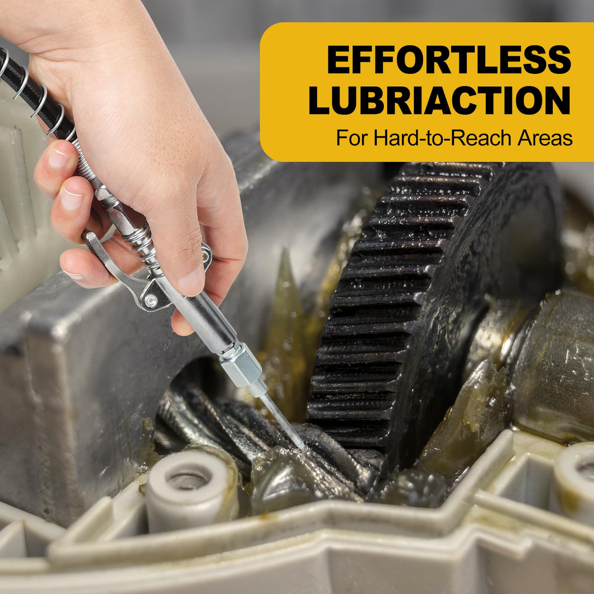 Fantictas Grease Gun Kit, 8000 PSI Leak-Proof Pistol Grip Grease Gun with Lock Coupler, 18" Spring Flex Hose, 14oz Load, 2 Standard Hose, Grease Injector, Needle, Coupler, Rigid Pipe, Sharp Nozzle Fantictas