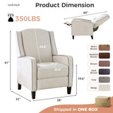 ANJ Push Back Recliner Chair, Soft Fabric Lounge Armchair,Wingback Recliner Single Sofa Chair with Steel-Reinforced Frame，Adjustable Pushback Chair for Living Room, Beige ANJ