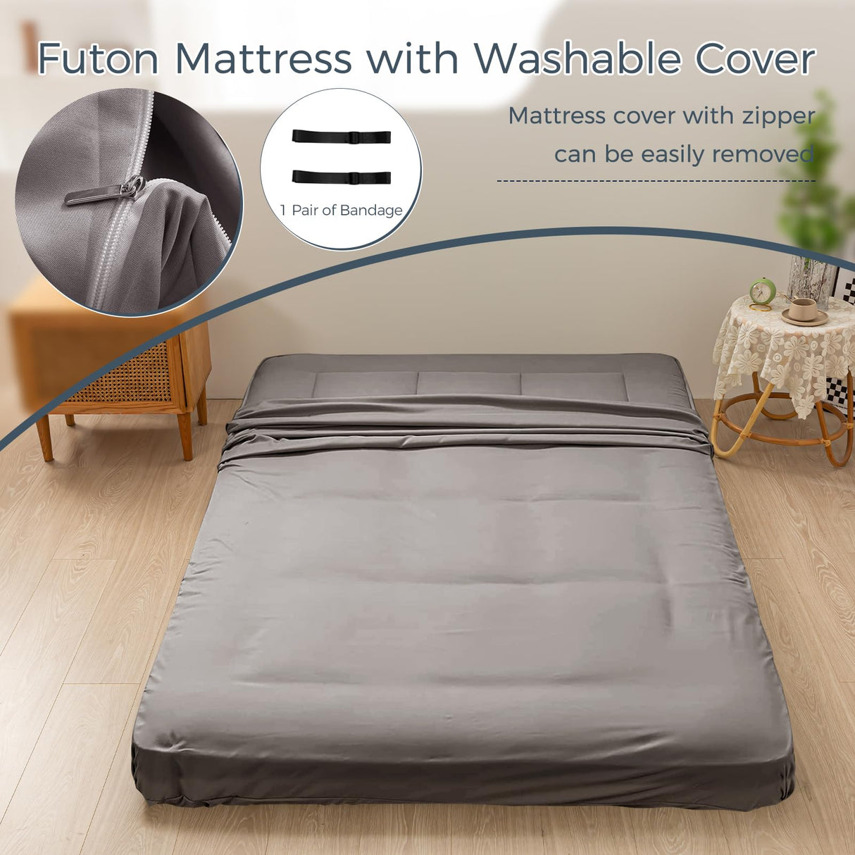 MAXYOYO 6" Extra Thick Floor Futon Mattress, Foldable Mattress Tatami Pad Floor Mattress for Adults Floor Bed Roll Up Mattress Guest Mattress, Dark Grey, Queen MAXYOYO