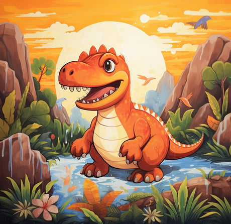 Roar Dinosaur Themed Sunset 5D Diamond Art Painting Full Drill Diamond Art Painting by Number Kits for Adults Square Beads Mosaic Cross Stitch for Wall Decor 14x14inch(3) WoodArtSupply
