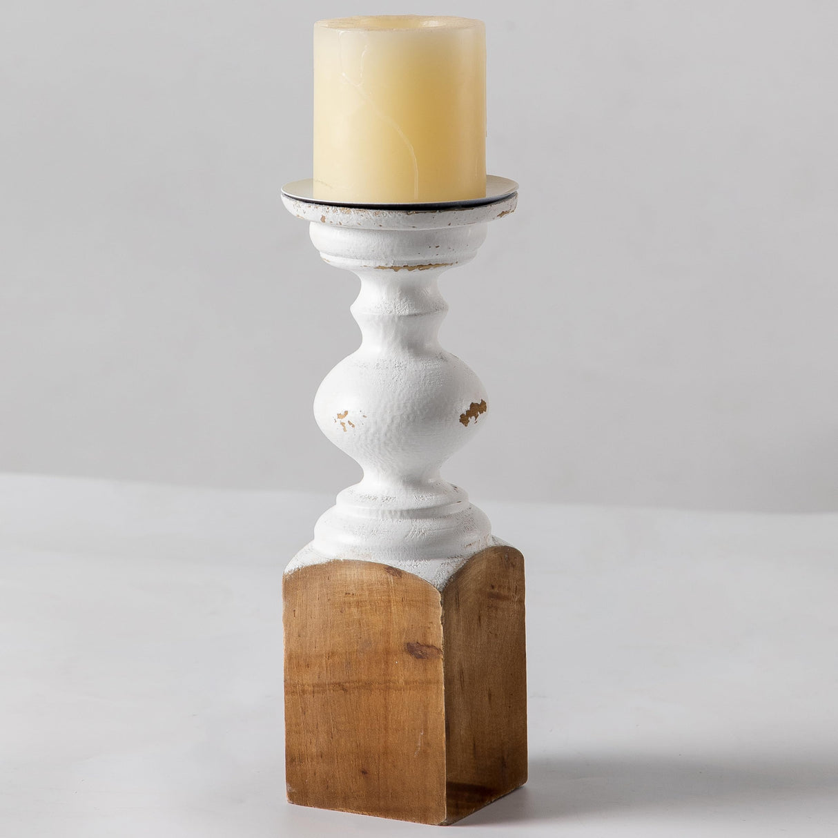 SOFE Wood Farmhouse Candle Holders, 11" Tall White Candle Holders for Pillar Candles, Rustic Candle Stand for Mantel, Coffee Centerpiece Table Decorations, Living Room, Dining Room Decor SOFE