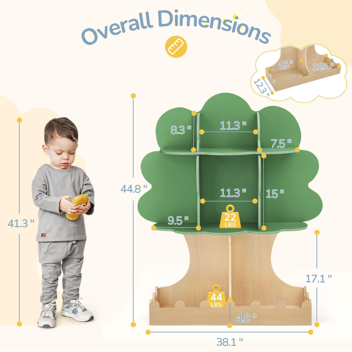 Curipeer Tree Kids Bookshelf with Bottom Fence, Toddler Bookshelf for Kids, Baby Montessori Bookshelf and Toy Storage, Wooden Bookcase, Book Shelf for Kids Rooms, Nursery, Bedroom, Playroom, Green Curipeer