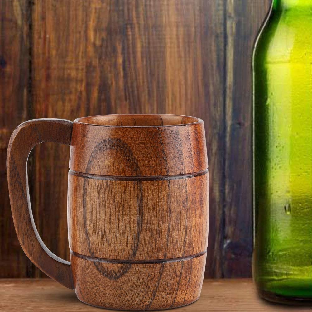 Yosoo 350mL Wooden Beer Mugs,Handmade Retro Brown Drinkware with Handle for Wine/Coffee/Tea Gift Drinking Cup for Men/Women Yosoo