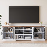 Bobve Farmhouse TV Stand for TVs up to 100", Modern Entertainment Center with 2 Cabinets and 3-Tier Open Shelves, Rustic TV Console for Living Room, Bedroom, White Bobve